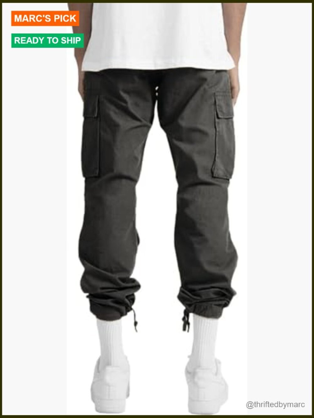 Men's Cargo Joggers Drawstring Hiking Pants Loose Straight Sweatpants - Picture 5 of 6
